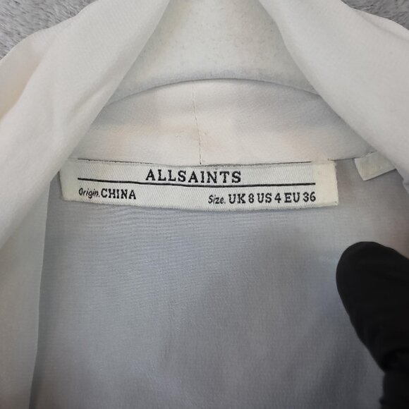 AllSaints Blouse Womens 4 Cream Silk Cowl Neck Drape Front Long Sleeve Asdis - Picture 2 of 14